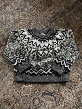 Boheme Black and White Fair Isle Crewneck Sweater